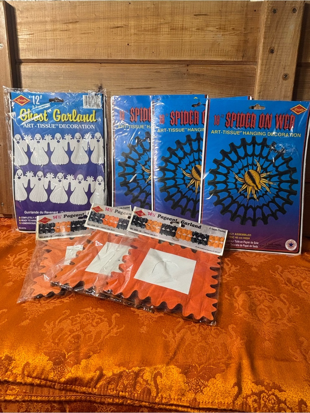 Vintage Halloween Art Tissue Lot Beistle Sealed Ghost Garland Spider Pumpkin